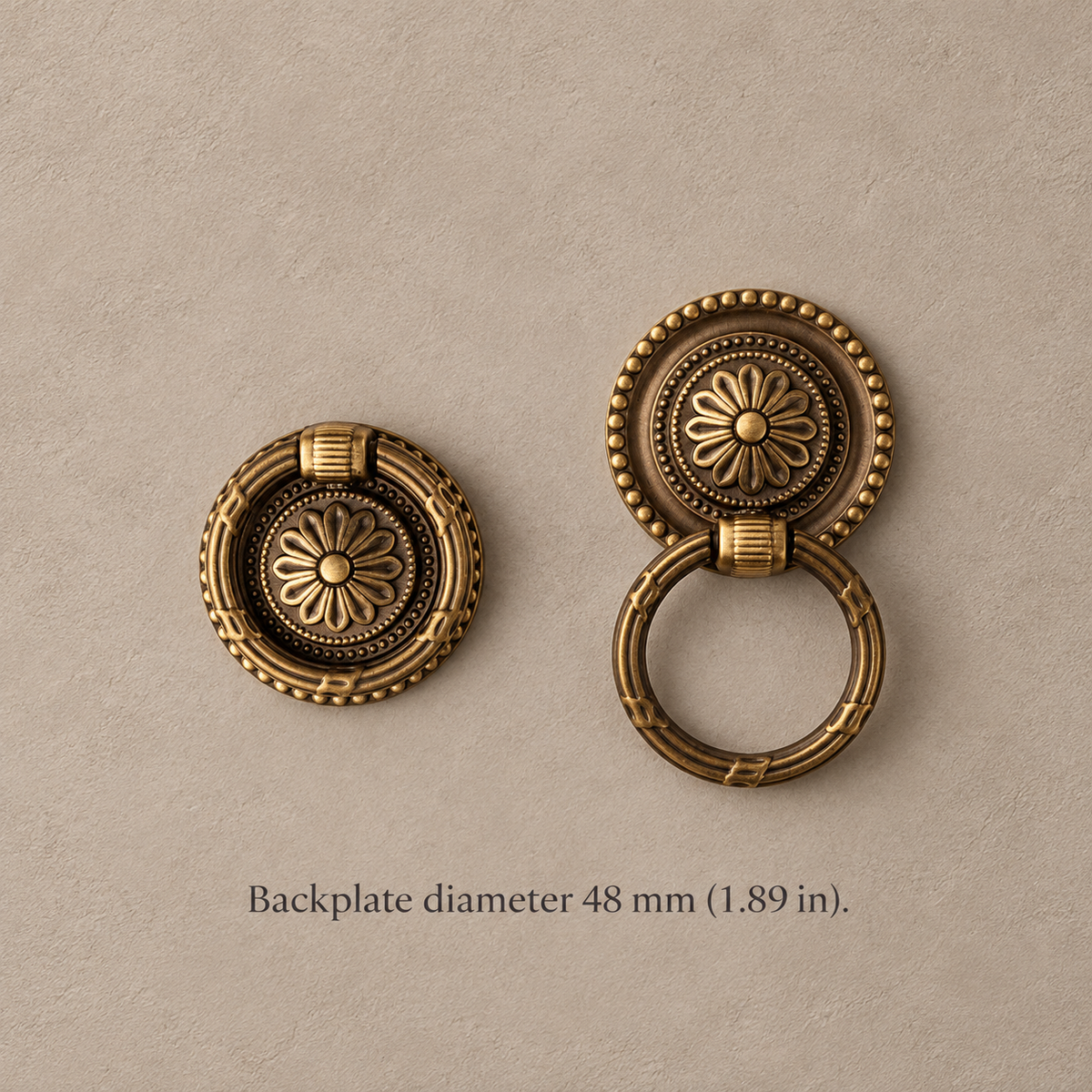 Solid Brushed Antique Brass Cabinet Pull & Knob — Luxury Modern Design — ring-48