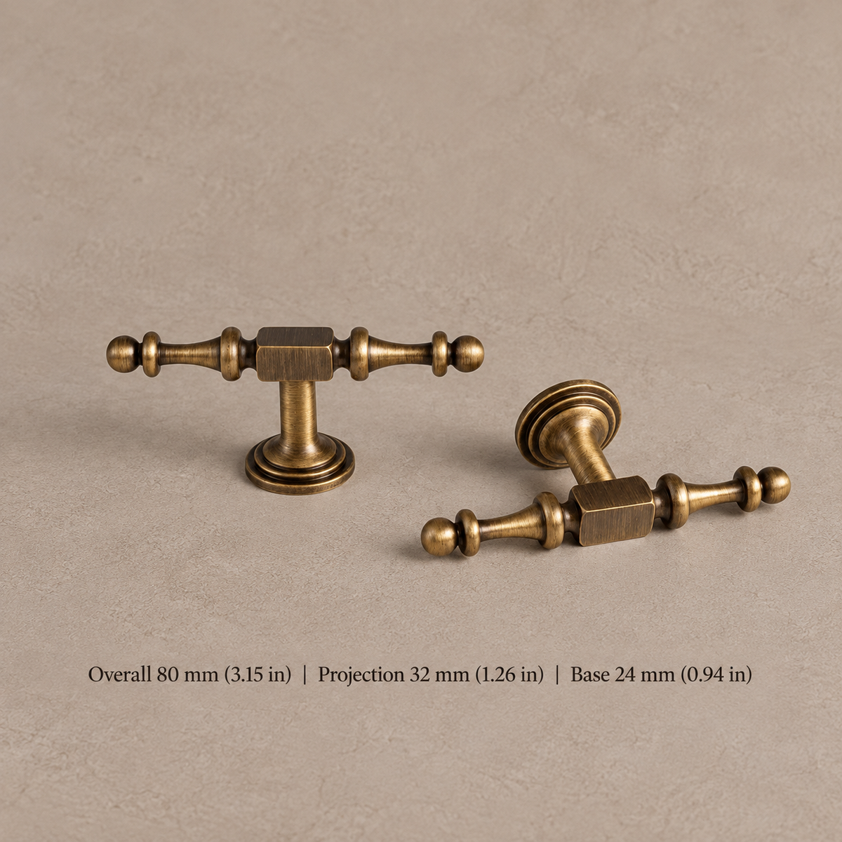 Solid Brushed Antique Brass Cabinet Pull & Knob — Luxury Modern Design — t-knob-80