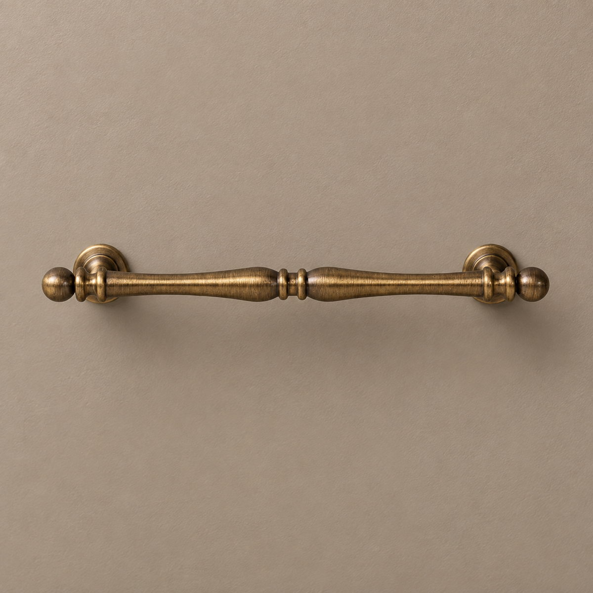 Solid Brass Cabinet Handle & Knob — Brushed Antique Brass Finish — installed