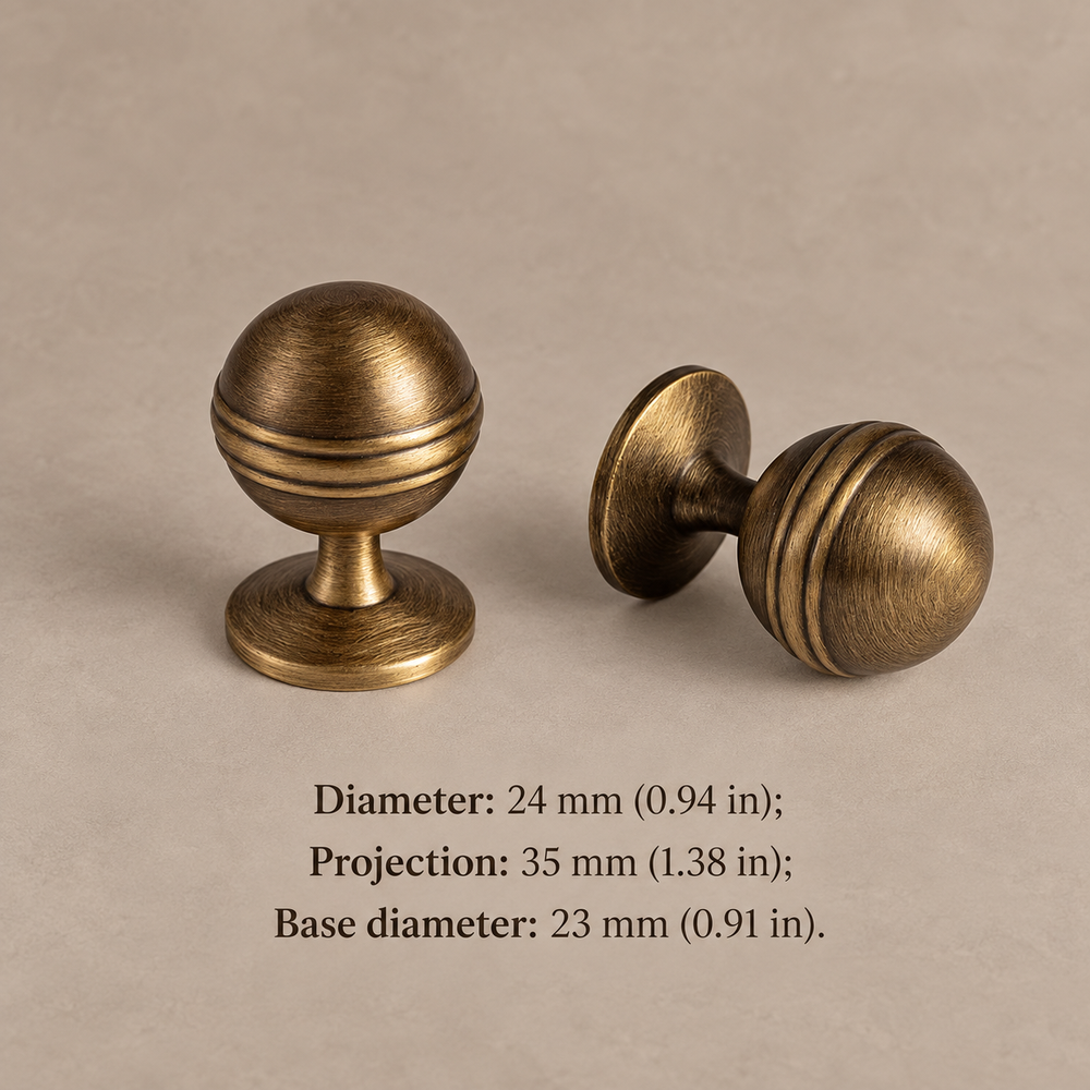 Solid Brass Cabinet Handle & Knob — Brushed Antique Brass Finish — knob-24