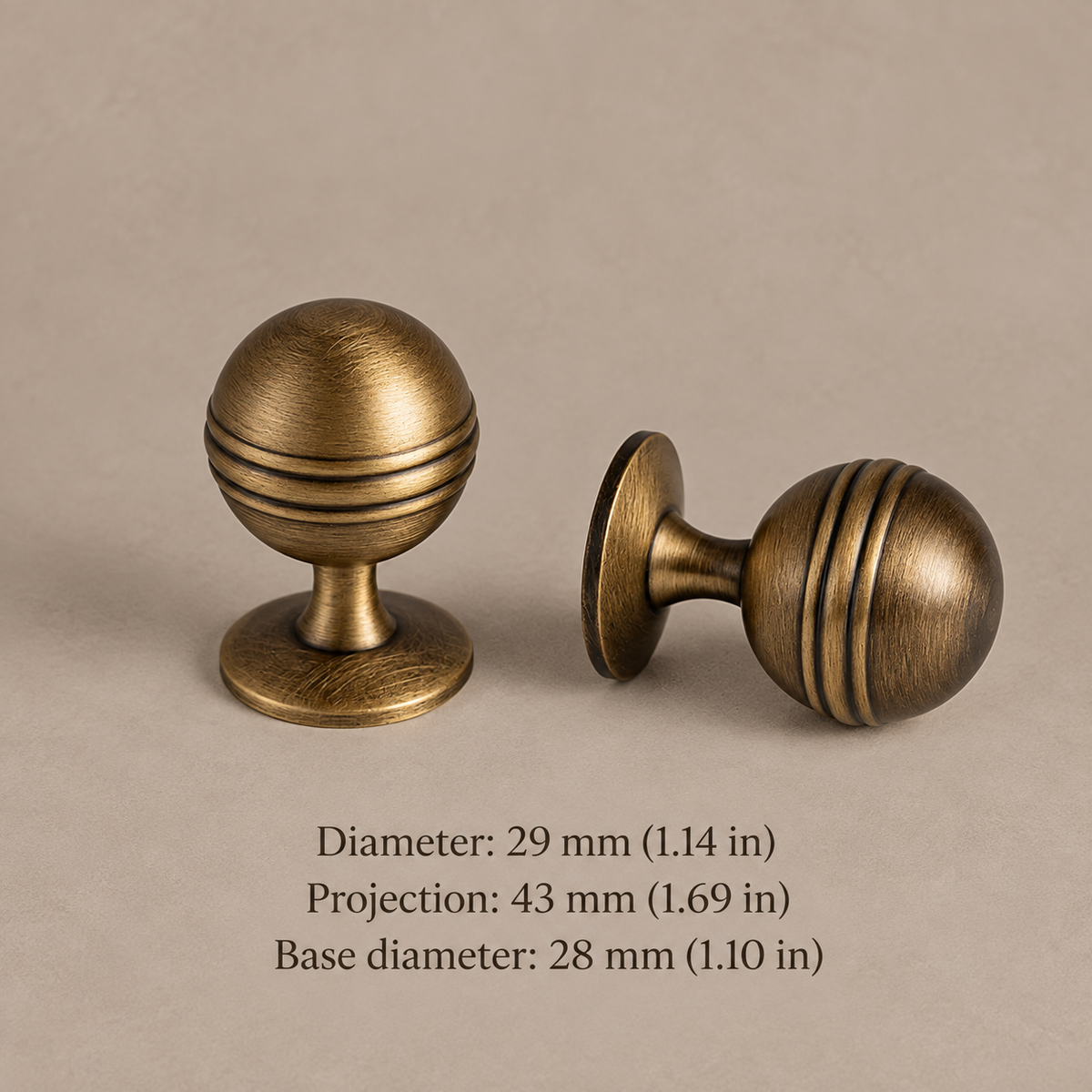 Solid Brass Cabinet Handle & Knob — Brushed Antique Brass Finish — knob-29