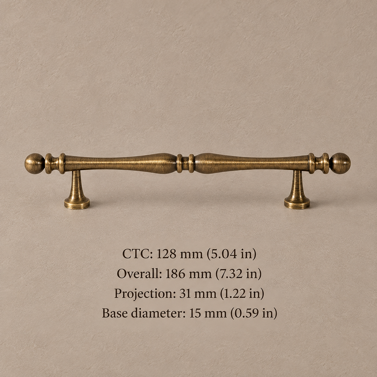 Solid Brass Cabinet Handle & Knob — Brushed Antique Brass Finish — pull-128