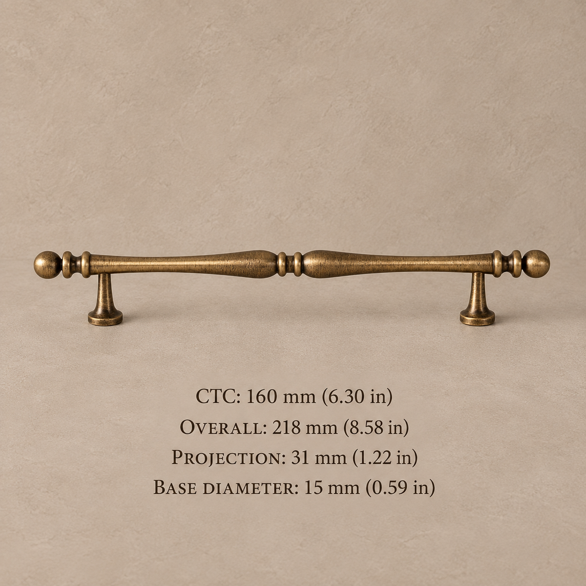 Solid Brass Cabinet Handle & Knob — Brushed Antique Brass Finish — pull-160