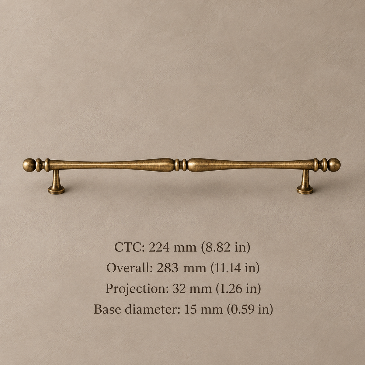 Solid Brass Cabinet Handle & Knob — Brushed Antique Brass Finish — pull-224