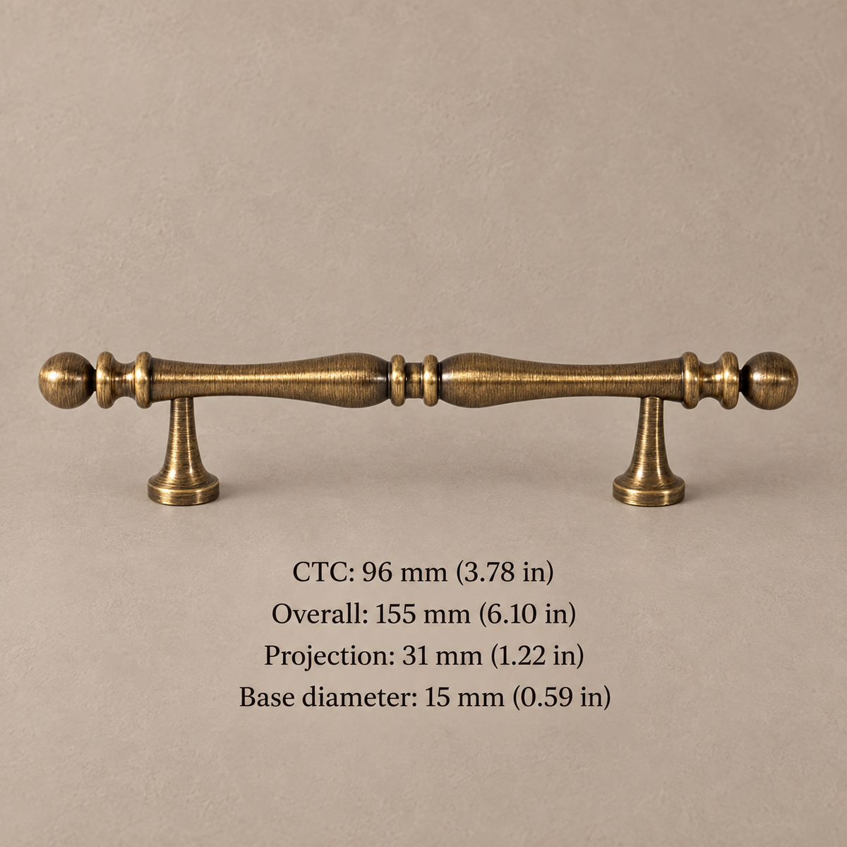 Solid Brass Cabinet Handle & Knob — Brushed Antique Brass Finish — pull-96