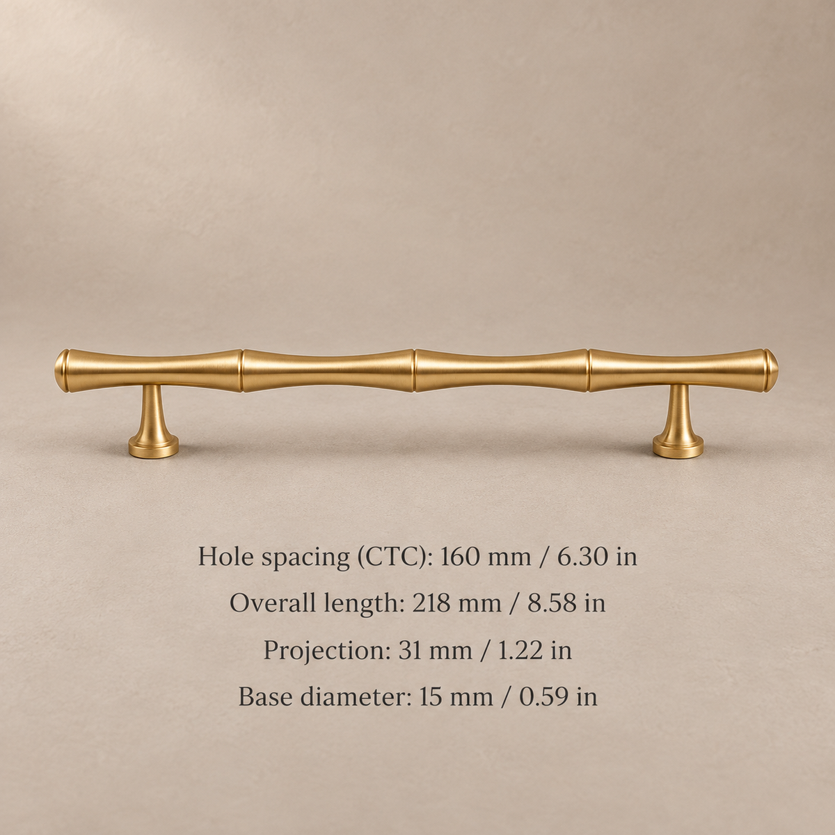 Brushed Brass Bamboo Cabinet Pull & T Knob - Modern Design — pull-160mm-measurements
