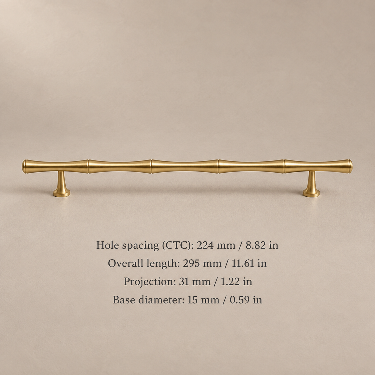Brushed Brass Bamboo Cabinet Pull & T Knob - Modern Design — pull-224mm-measurements