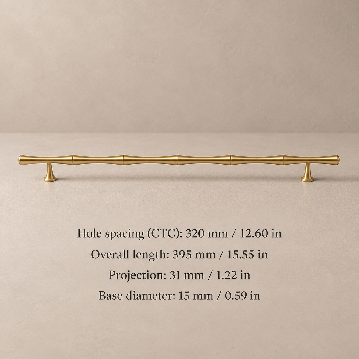 Brushed Brass Bamboo Cabinet Pull & T Knob - Modern Design — pull-320mm-measurements