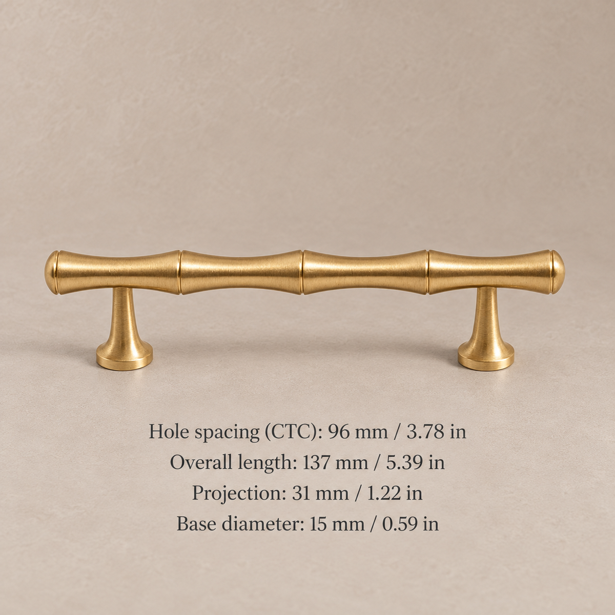 Brushed Brass Bamboo Cabinet Pull & T Knob - Modern Design — pull-96mm-measurements
