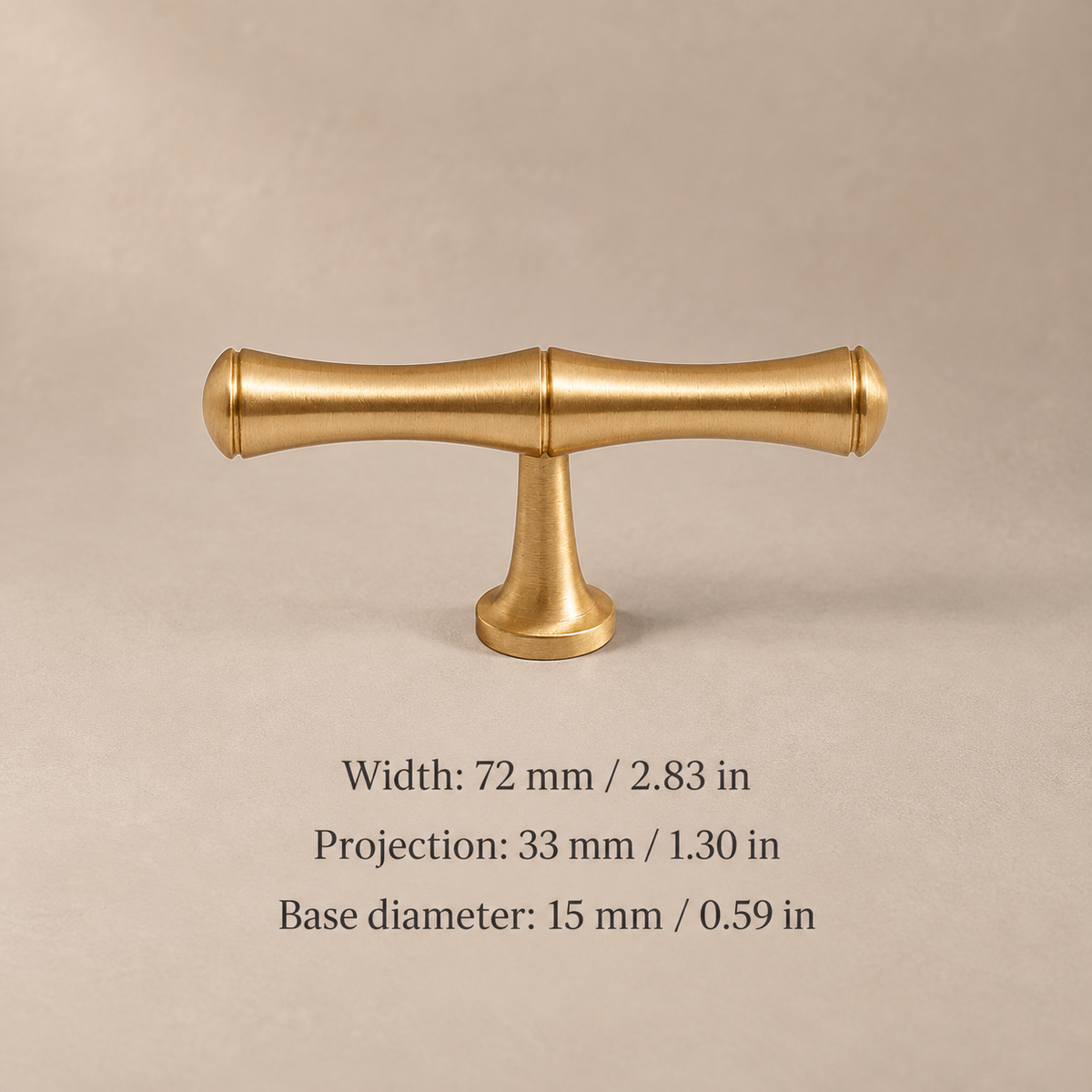 Brushed Brass Bamboo Cabinet Pull & T Knob - Modern Design — t-knob-72mm-measurements