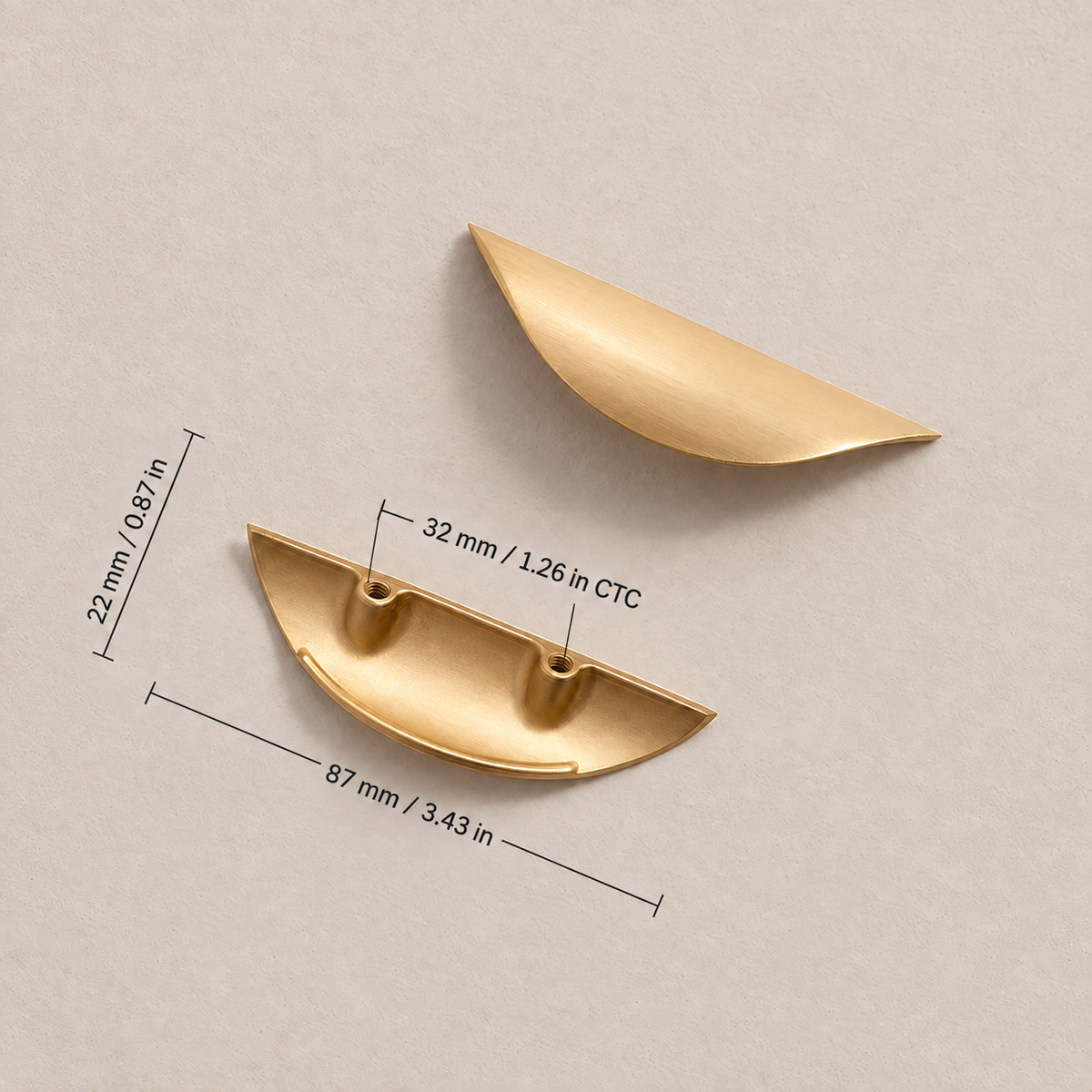 32 mm CTC crescent pull measurements in millimeters and inches