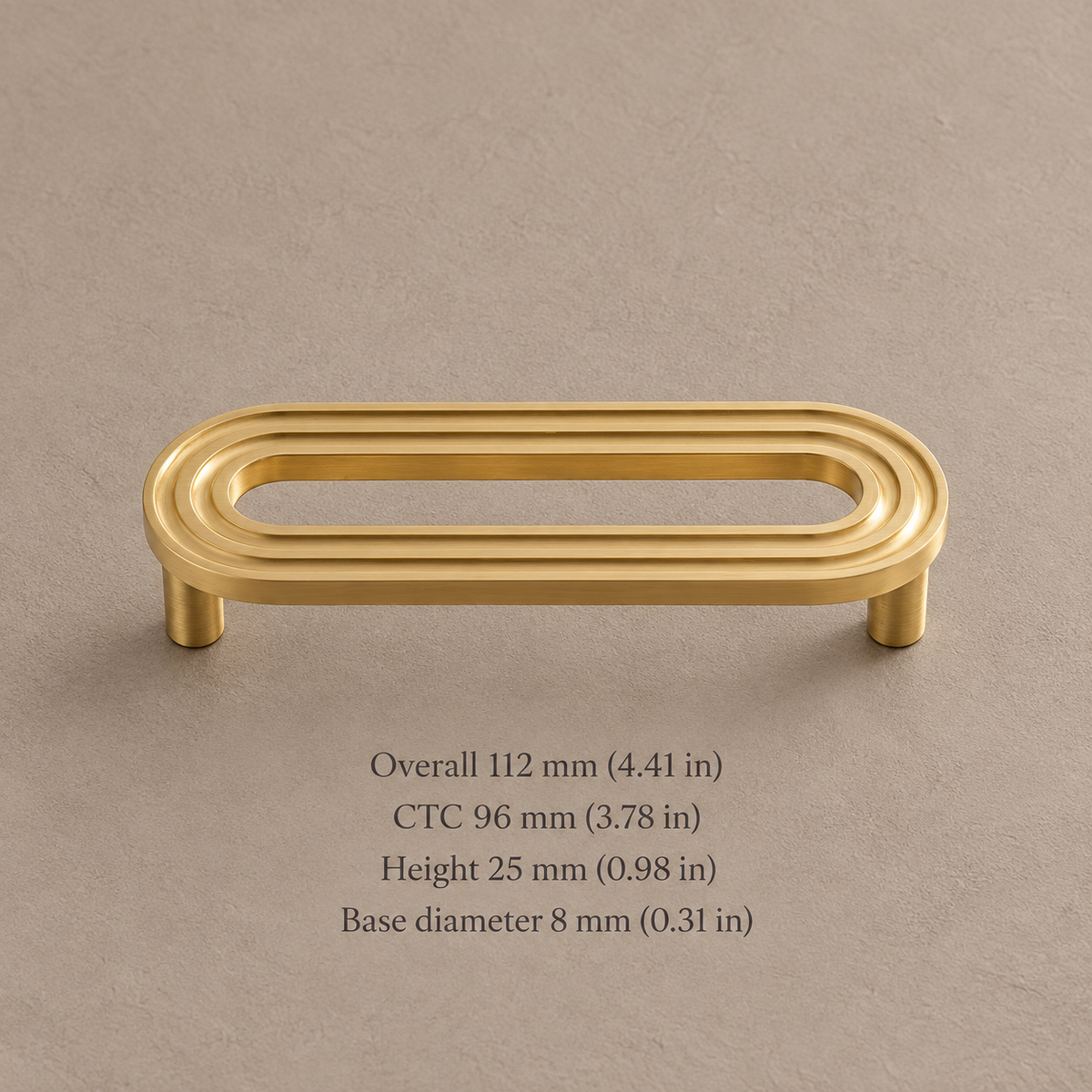 Brushed brass runway pull with 96 mm CTC and dimensions