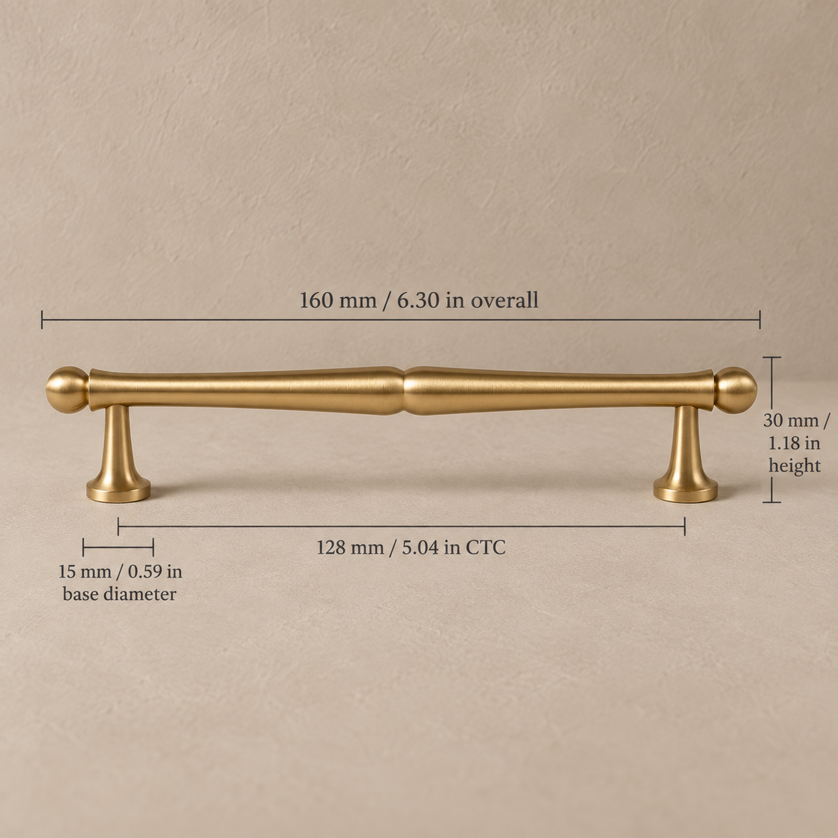 Brushed brass cabinet pull, 128 mm (5.04 in) CTC dimensions