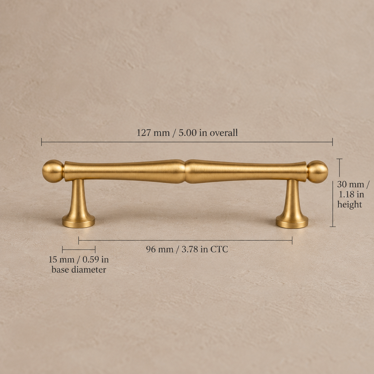Brushed brass cabinet pull, 96 mm (3.78 in) CTC dimensions
