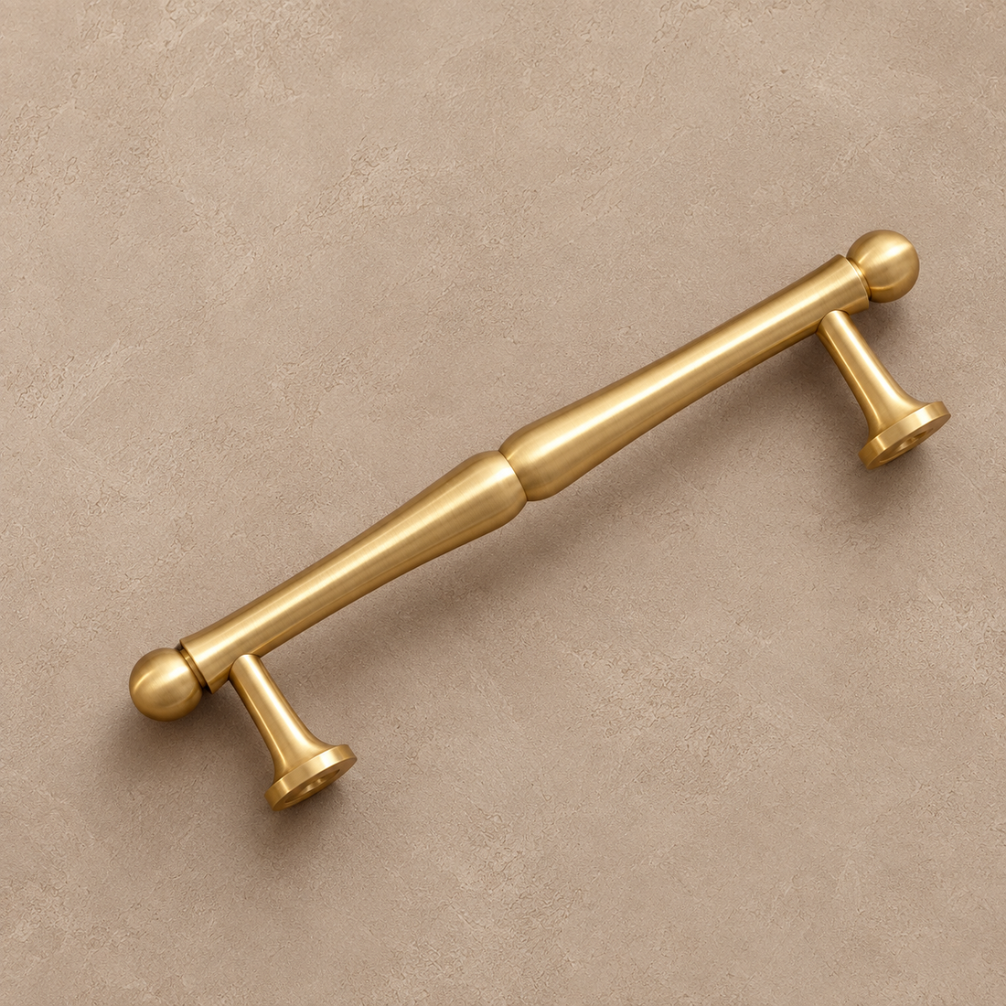 Solid Brass Cabinet Bar Pull — Brushed Brass Finish on a neutral stone studio background