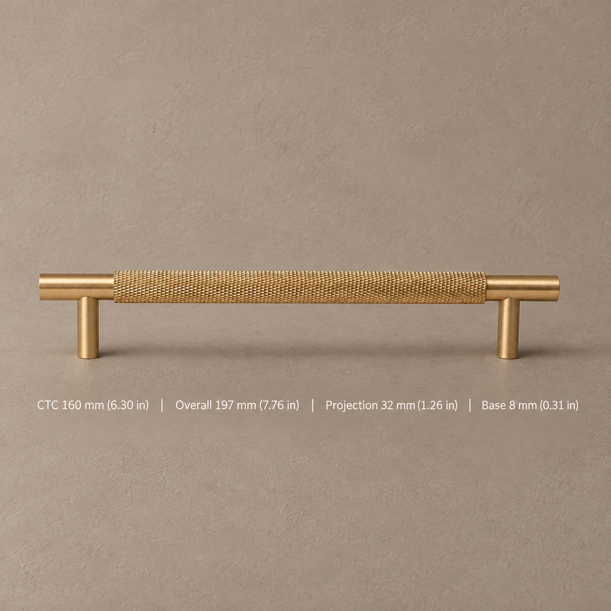 Solid Brushed Brass T Bar & Knob Cabinet Pull — Cross Knurled Design — pull-160mm