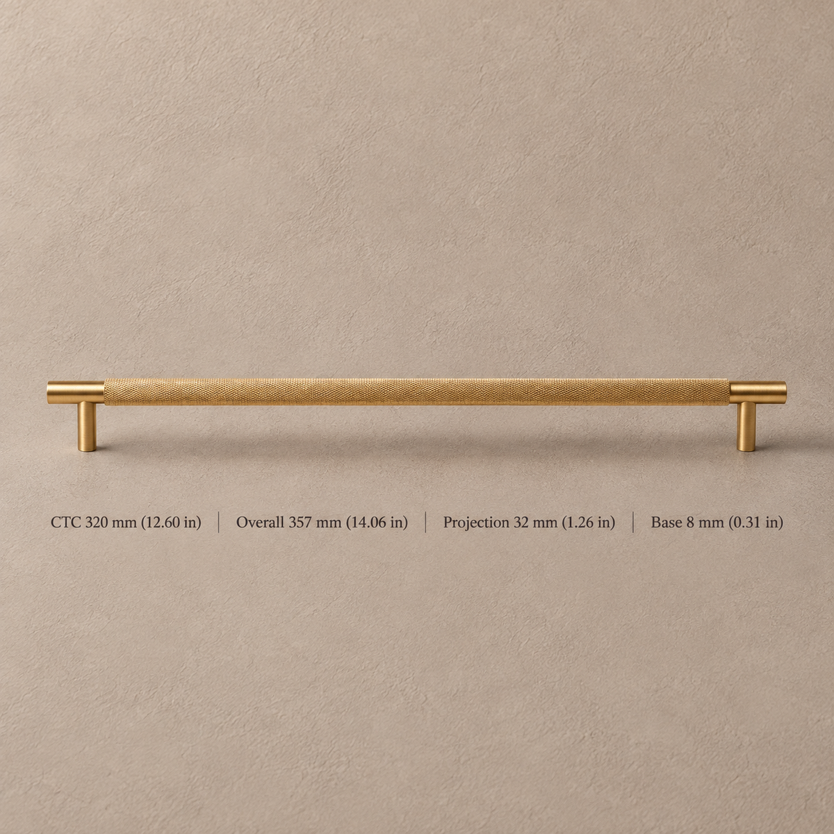 Solid Brushed Brass T Bar & Knob Cabinet Pull — Cross Knurled Design — pull-320mm