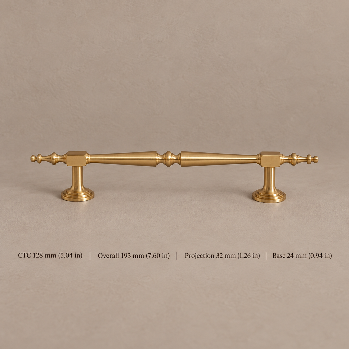 European Spindle Cabinet Pull & Knob — Brushed Brass — pull-128mm