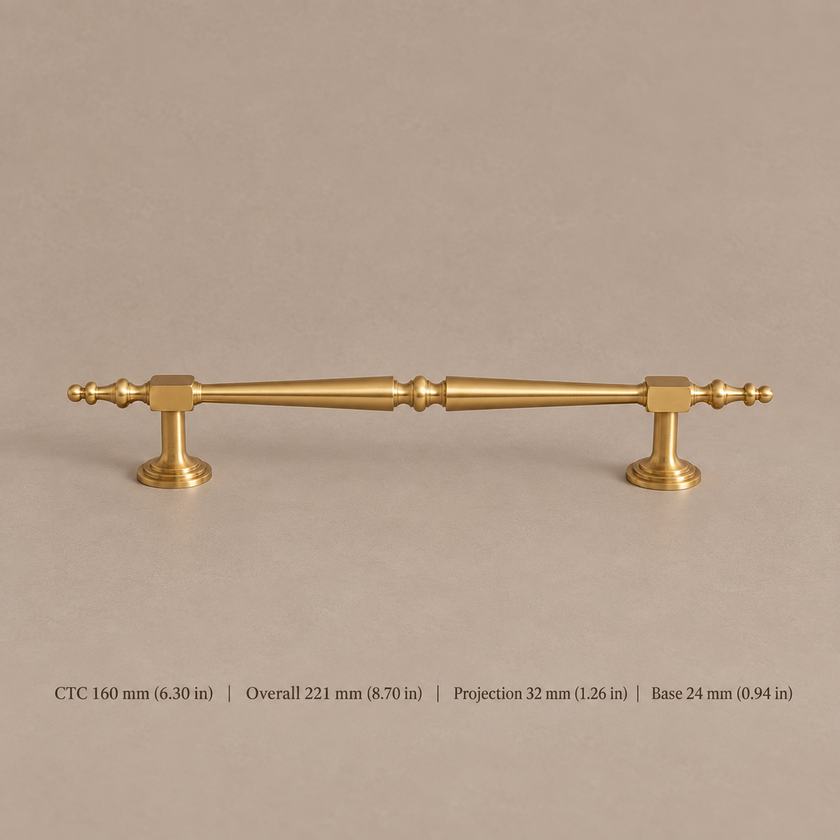 European Spindle Cabinet Pull & Knob — Brushed Brass — pull-160mm