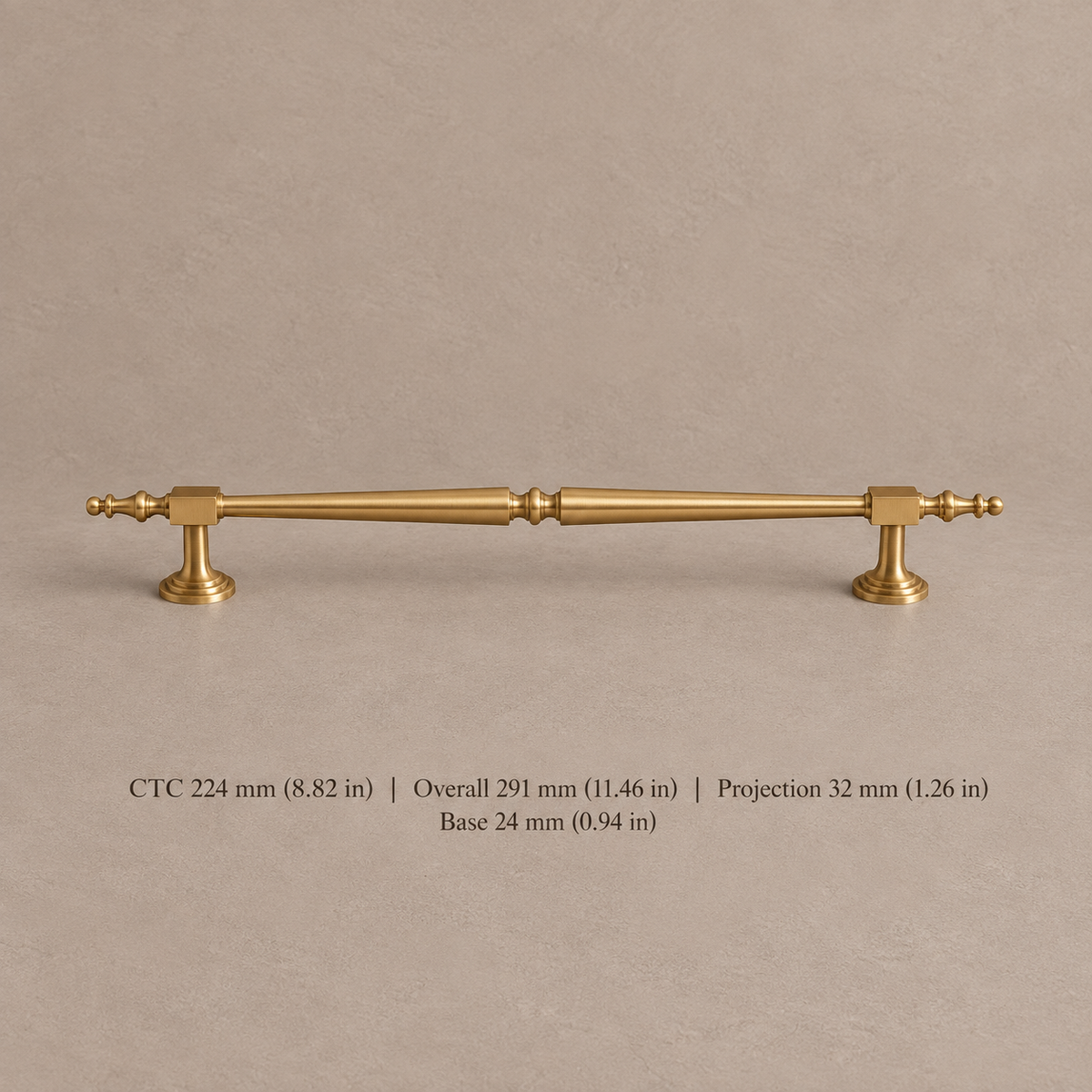 European Spindle Cabinet Pull & Knob — Brushed Brass — pull-224mm