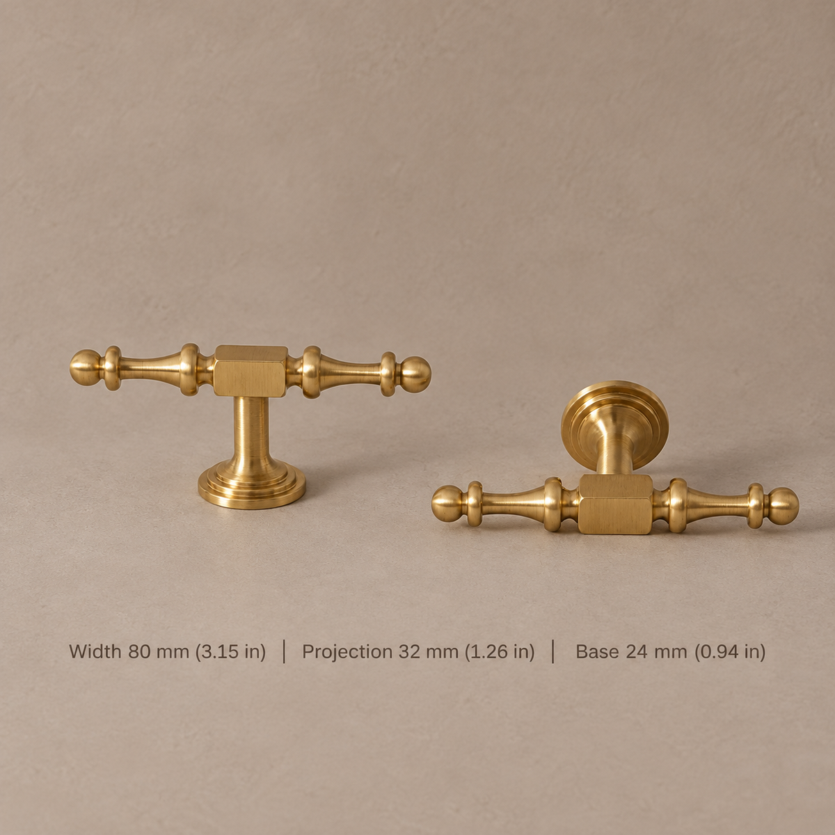 European Spindle Cabinet Pull & Knob — Brushed Brass — t-knob-80mm