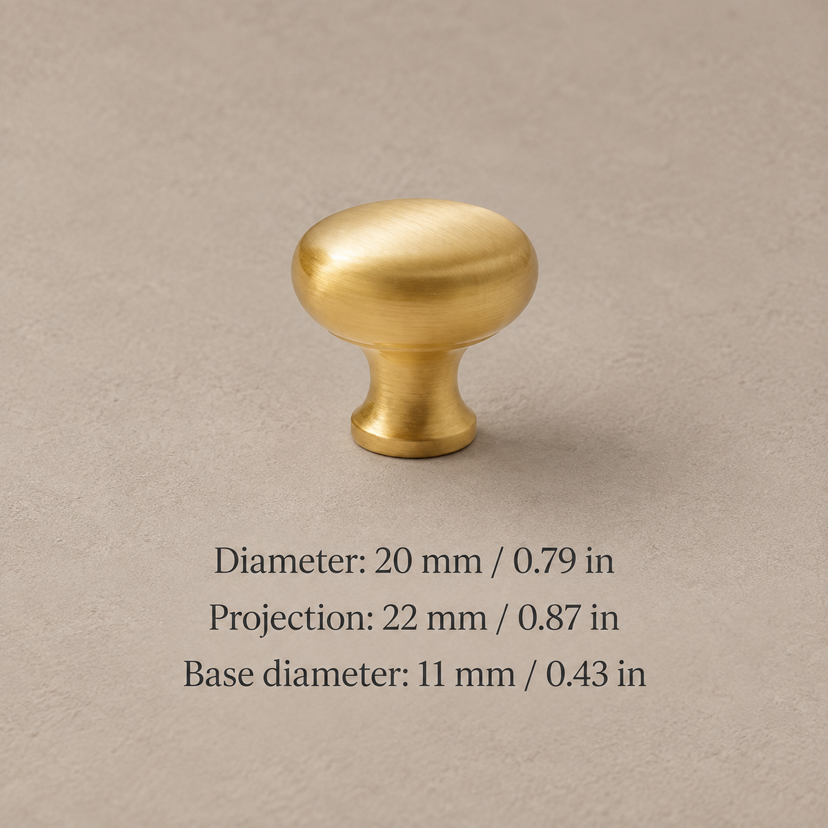 Brushed Brass Cabinet Pull & Knob — Modern Minimalist Design — knob-20mm-measurements