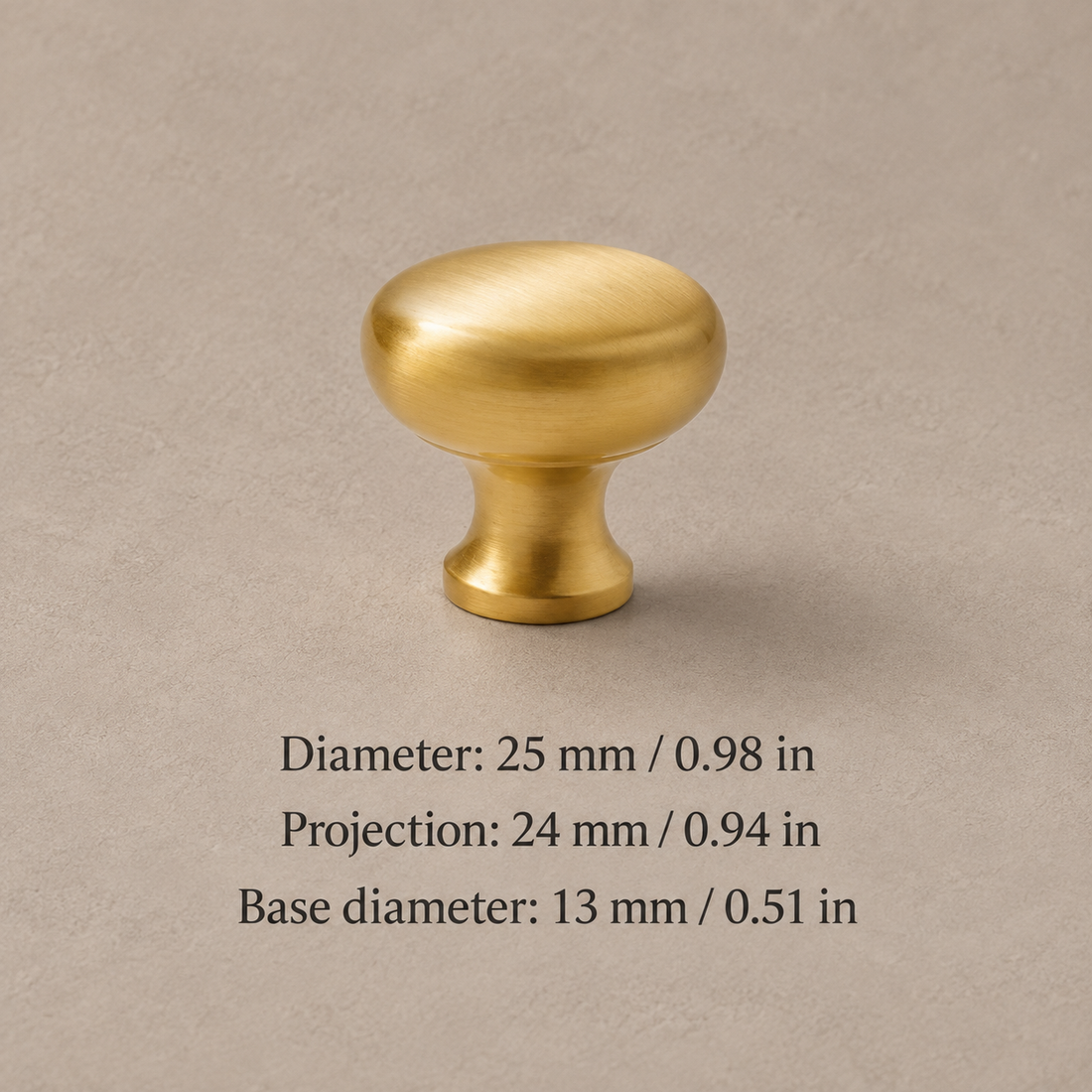 Brushed Brass Cabinet Pull & Knob — Modern Minimalist Design on warm ivory stone