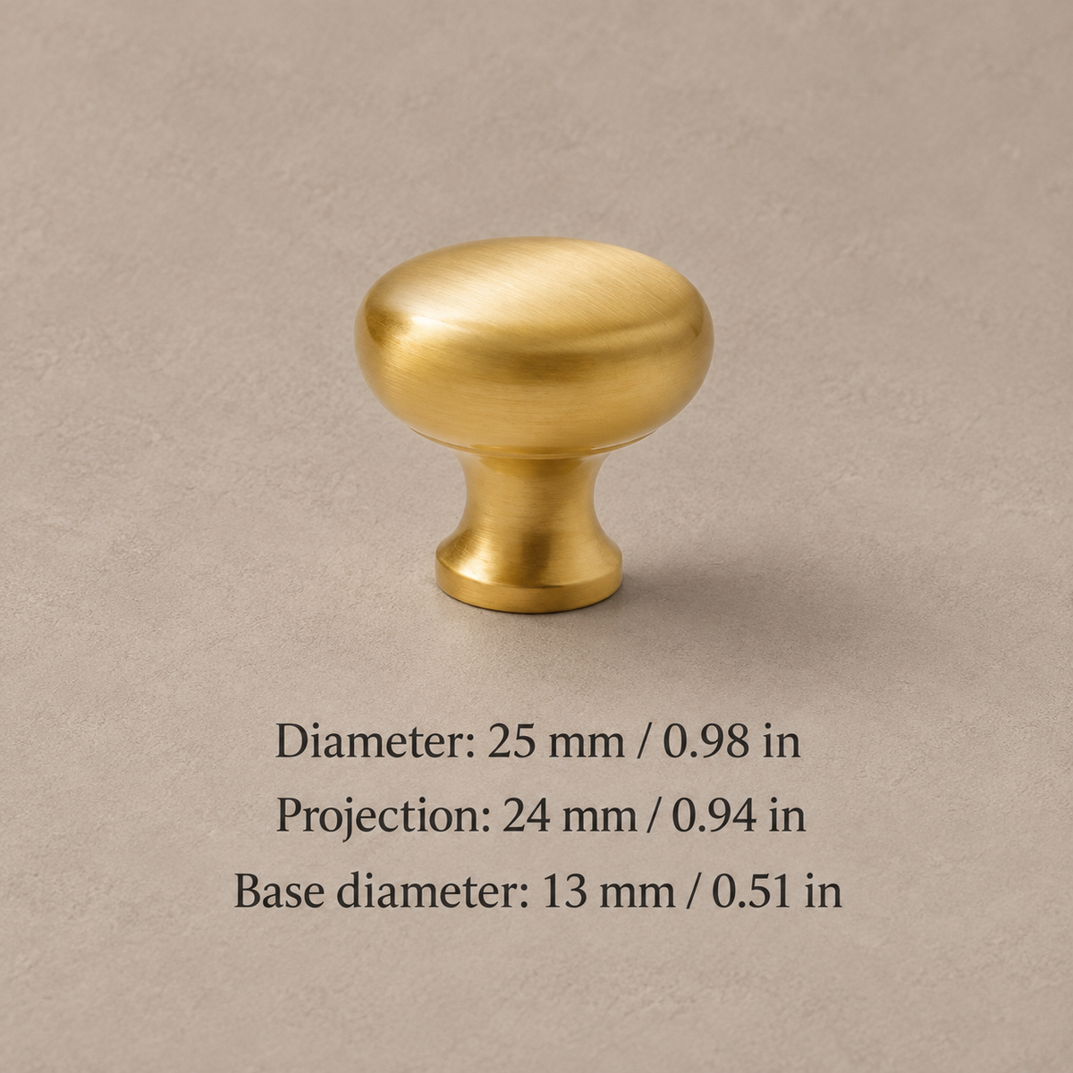 Brushed Brass Cabinet Pull & Knob — Modern Minimalist Design — knob-25mm-measurements