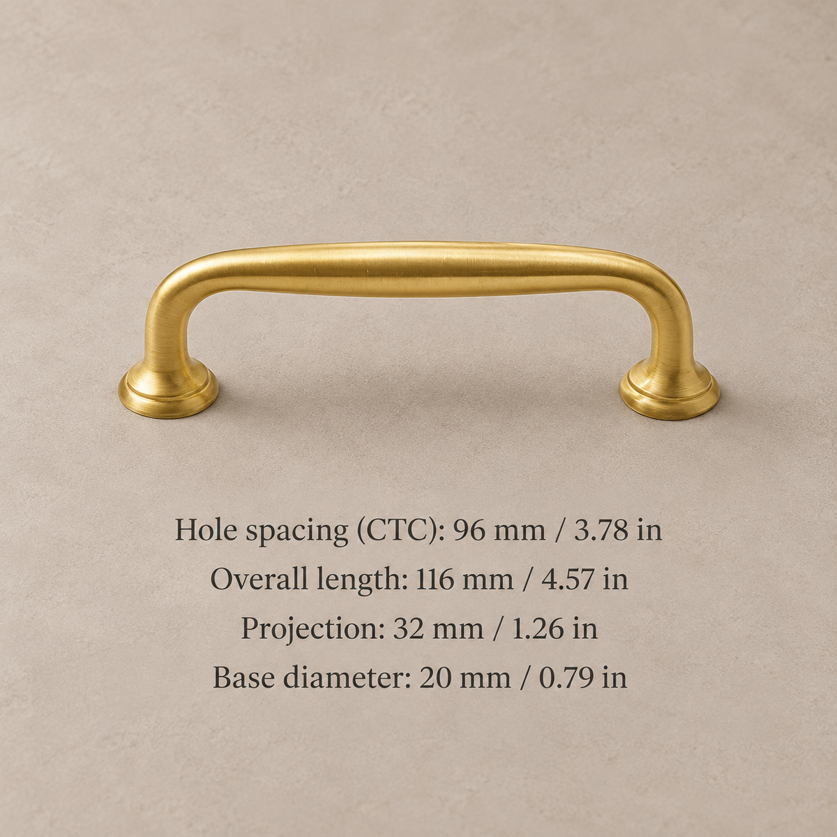 Brushed Brass Cabinet Pull & Knob — Modern Minimalist Design — pull-96mm-measurements