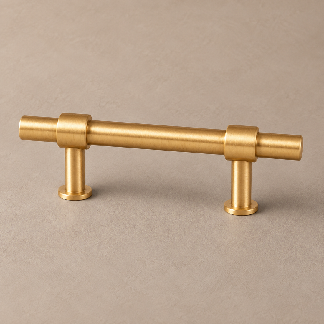 Brushed Brass Solid Cabinet Pull & Knob — Modern Design on a deep olive studio background