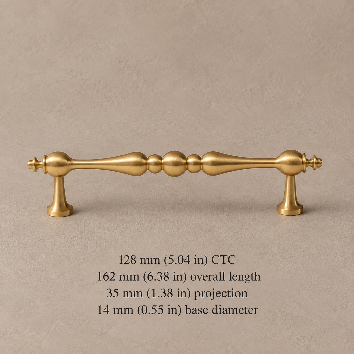 Brushed Brass Solid Brass Cabinet Pulls & Knobs — Modern Design — 128mm