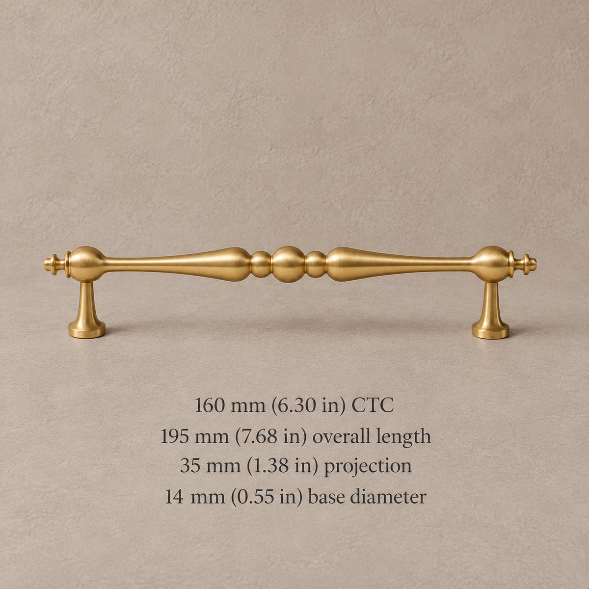 Brushed Brass Solid Brass Cabinet Pulls & Knobs — Modern Design — 160mm
