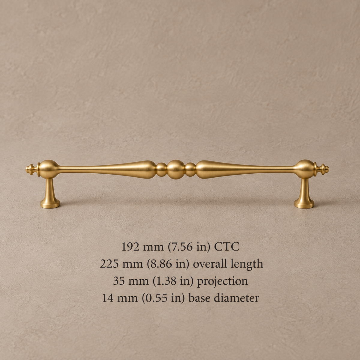 Brushed Brass Solid Brass Cabinet Pulls & Knobs — Modern Design — 192mm