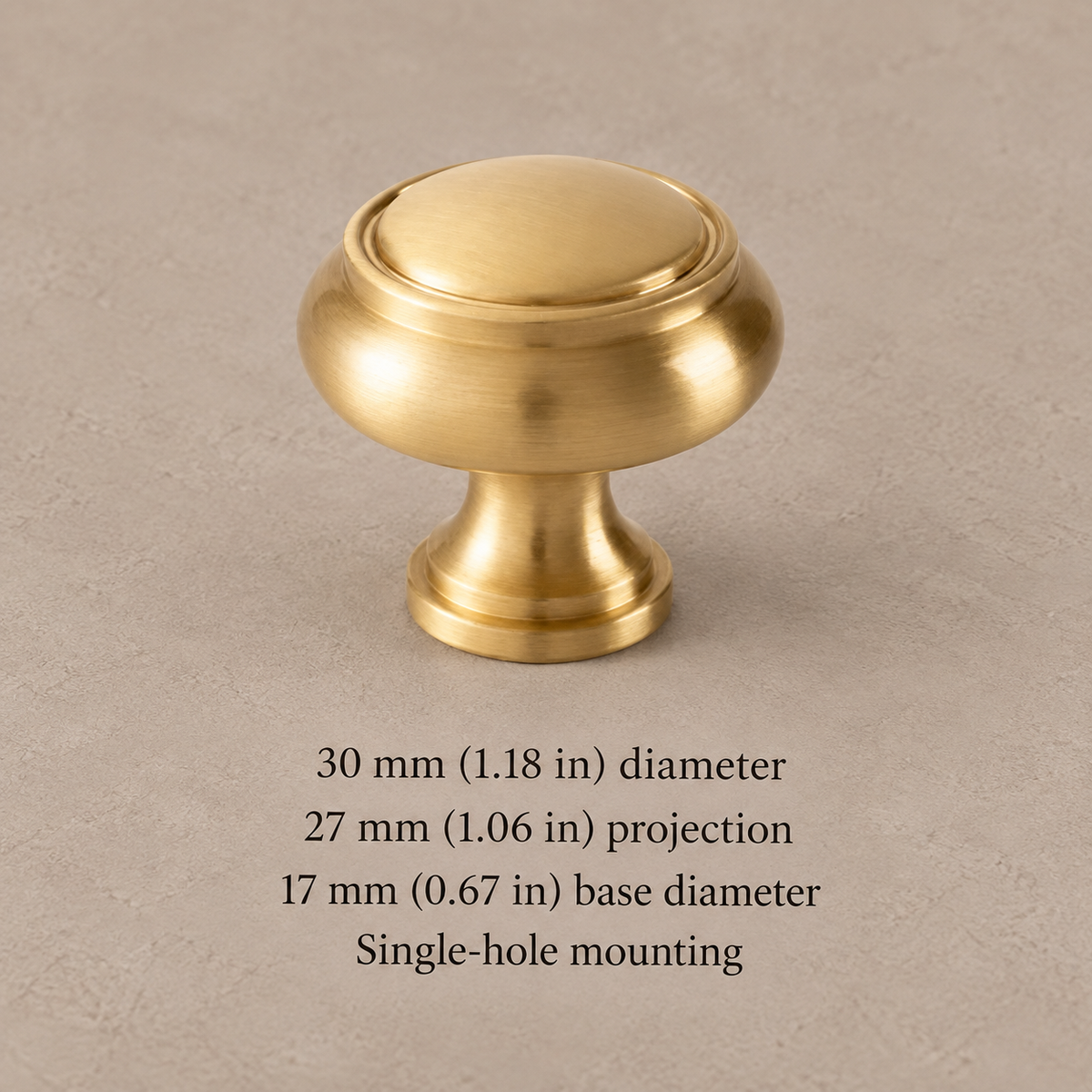Brushed Brass Solid Brass Cabinet Pulls & Knobs — Modern Design — knob-30mm