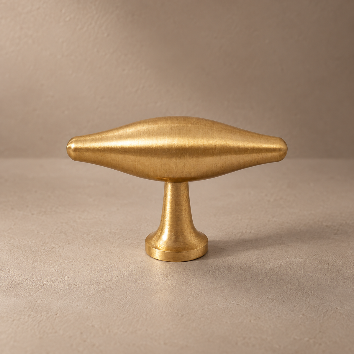Brushed brass spindle T-knob detail