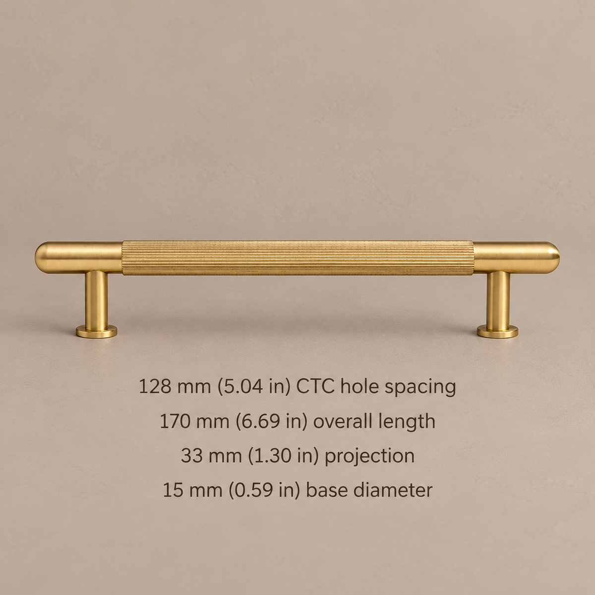 Brushed Brass Ribbed Cabinet Pull — Solid Brass — pull-128