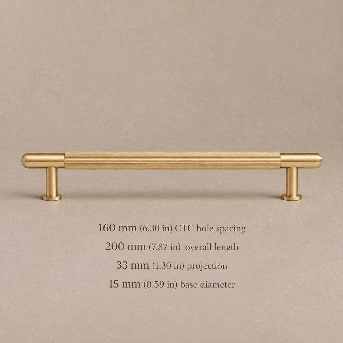 Brushed Brass Ribbed Cabinet Pull — Solid Brass — pull-160