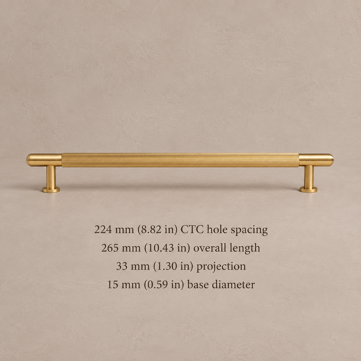 Brushed Brass Ribbed Cabinet Pull — Solid Brass — pull-224