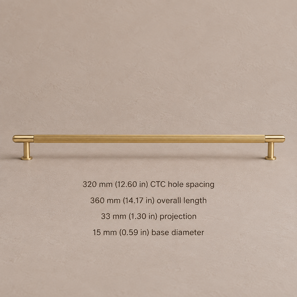 Brushed Brass Ribbed Cabinet Pull — Solid Brass — pull-320