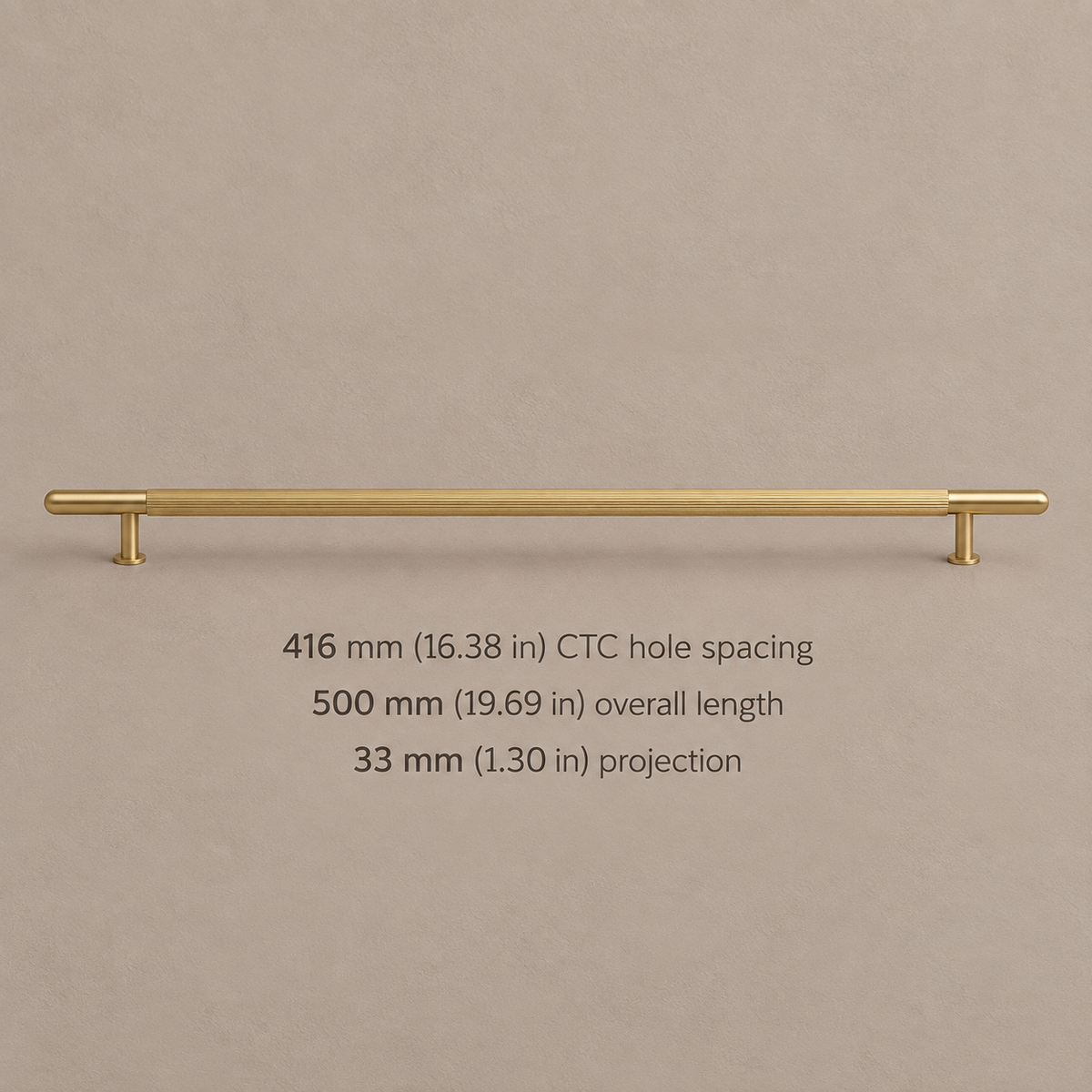 Brushed Brass Ribbed Cabinet Pull — Solid Brass — pull-416