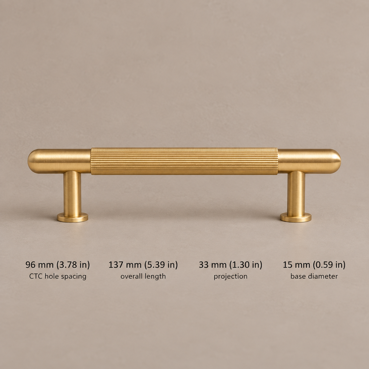 Brushed Brass Ribbed Cabinet Pull — Solid Brass — pull-96