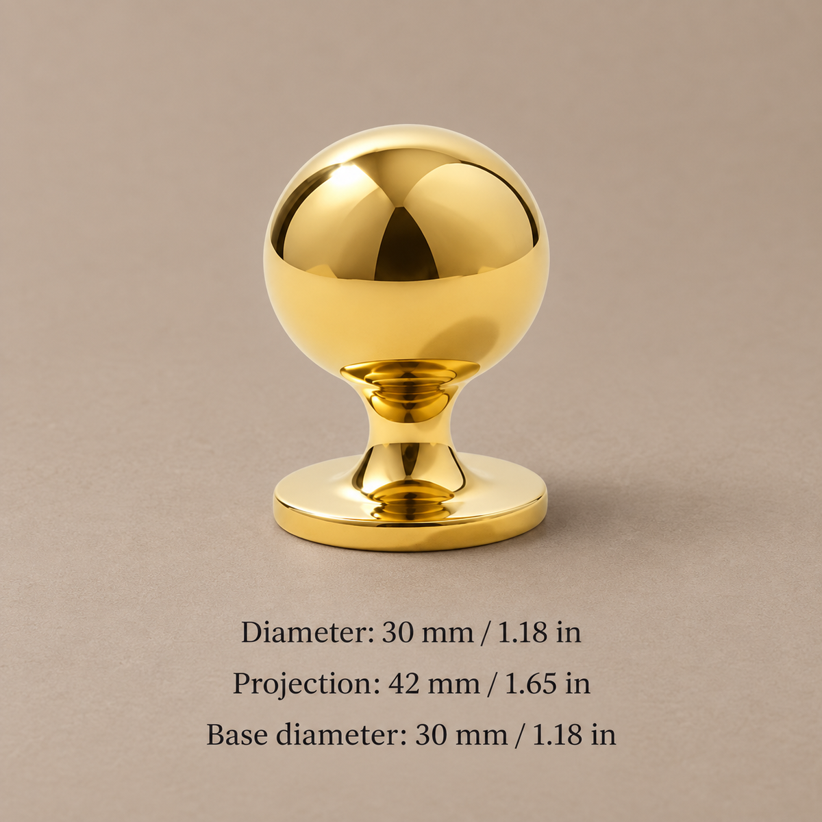 Brushed Gold Round Cabinet Knob — Modern Minimalist Design — knob-style-9-30mm-measurements