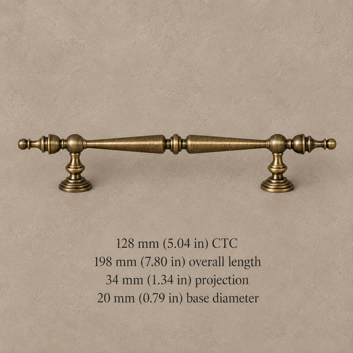 Turned Spindle Cabinet Pull & Knob — Brushed Brass — 128mm
