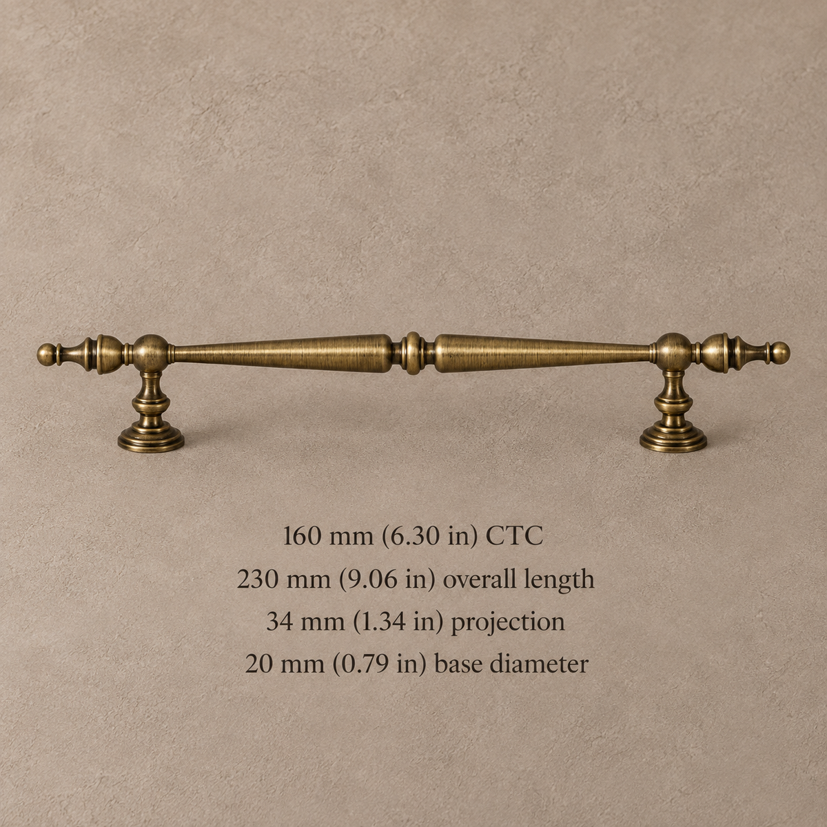 Turned Spindle Cabinet Pull & Knob — Brushed Brass — 160mm