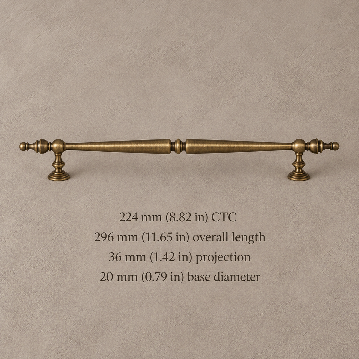 Turned Spindle Cabinet Pull & Knob — Brushed Brass — 224mm