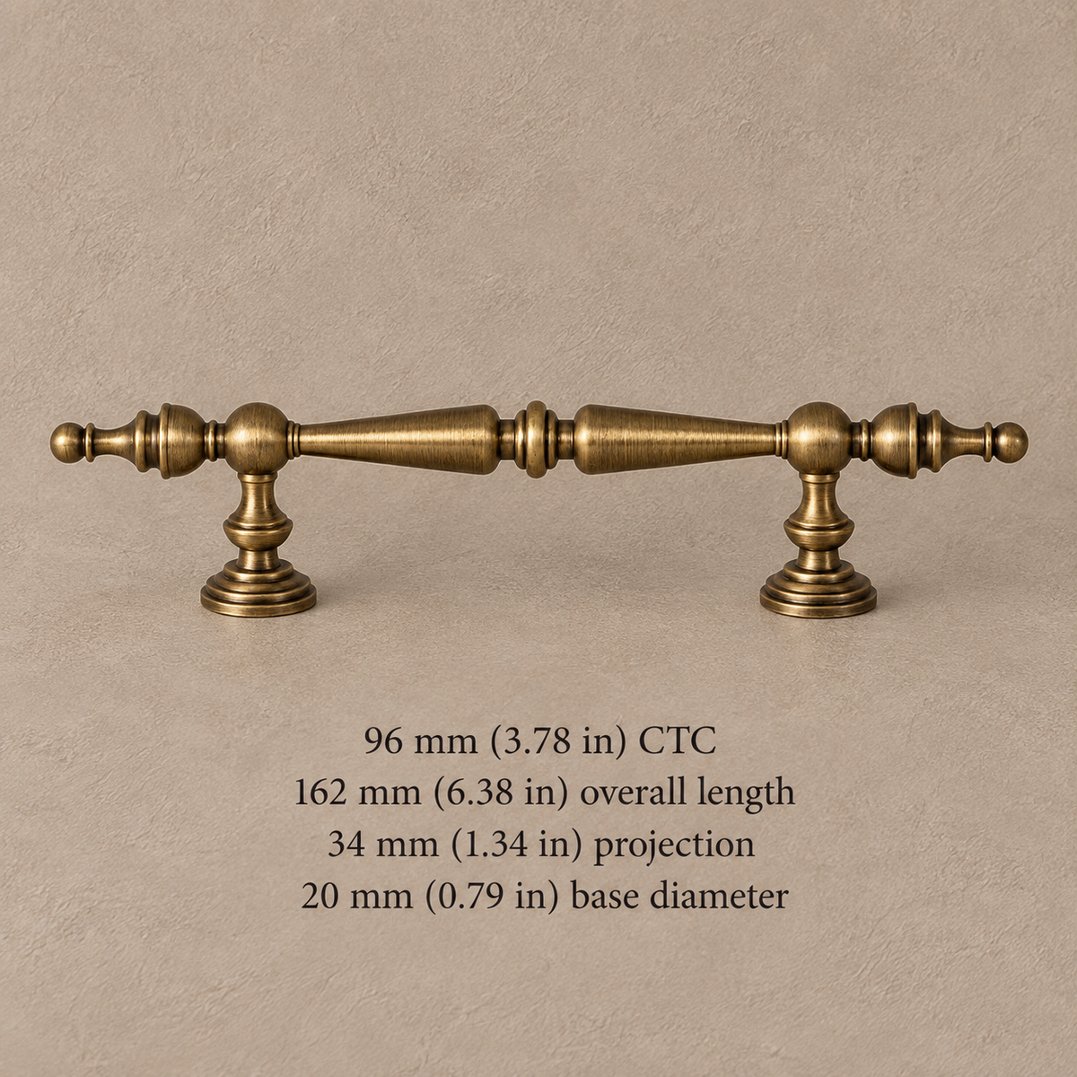 Turned Spindle Cabinet Pull & Knob — Brushed Brass — 96mm