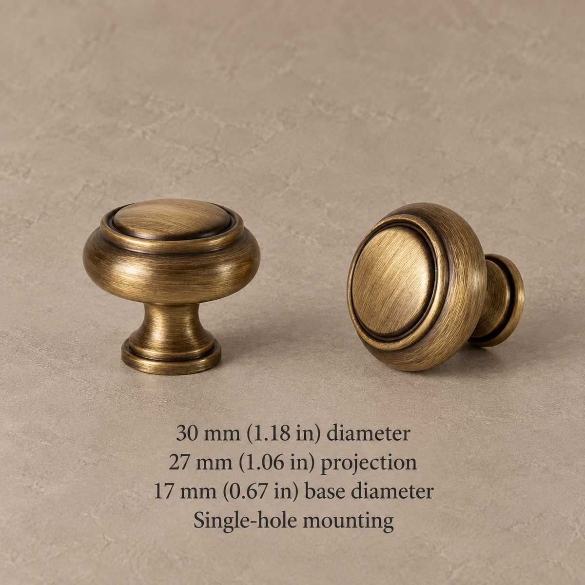 Turned Spindle Cabinet Pull & Knob — Brushed Brass — knob-30mm