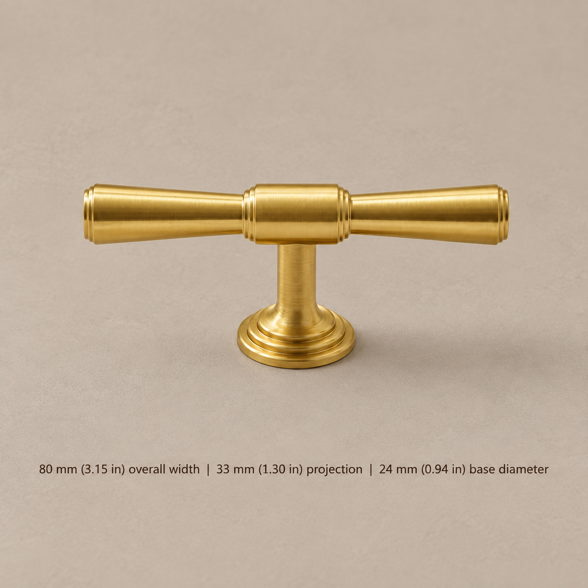 Modern Solid Brushed Brass Cabinet Pull & T-Bar Knob — tbar-80mm