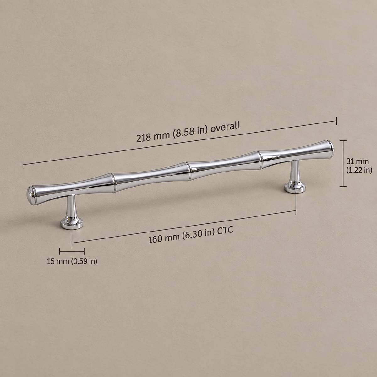 Chrome Brass Bamboo-Style Cabinet Pulls & T-Knob - Modern Design — chrome-bamboo-160mm-ctc