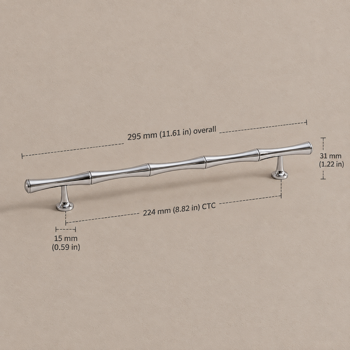 Chrome Brass Bamboo-Style Cabinet Pulls & T-Knob - Modern Design — chrome-bamboo-224mm-ctc